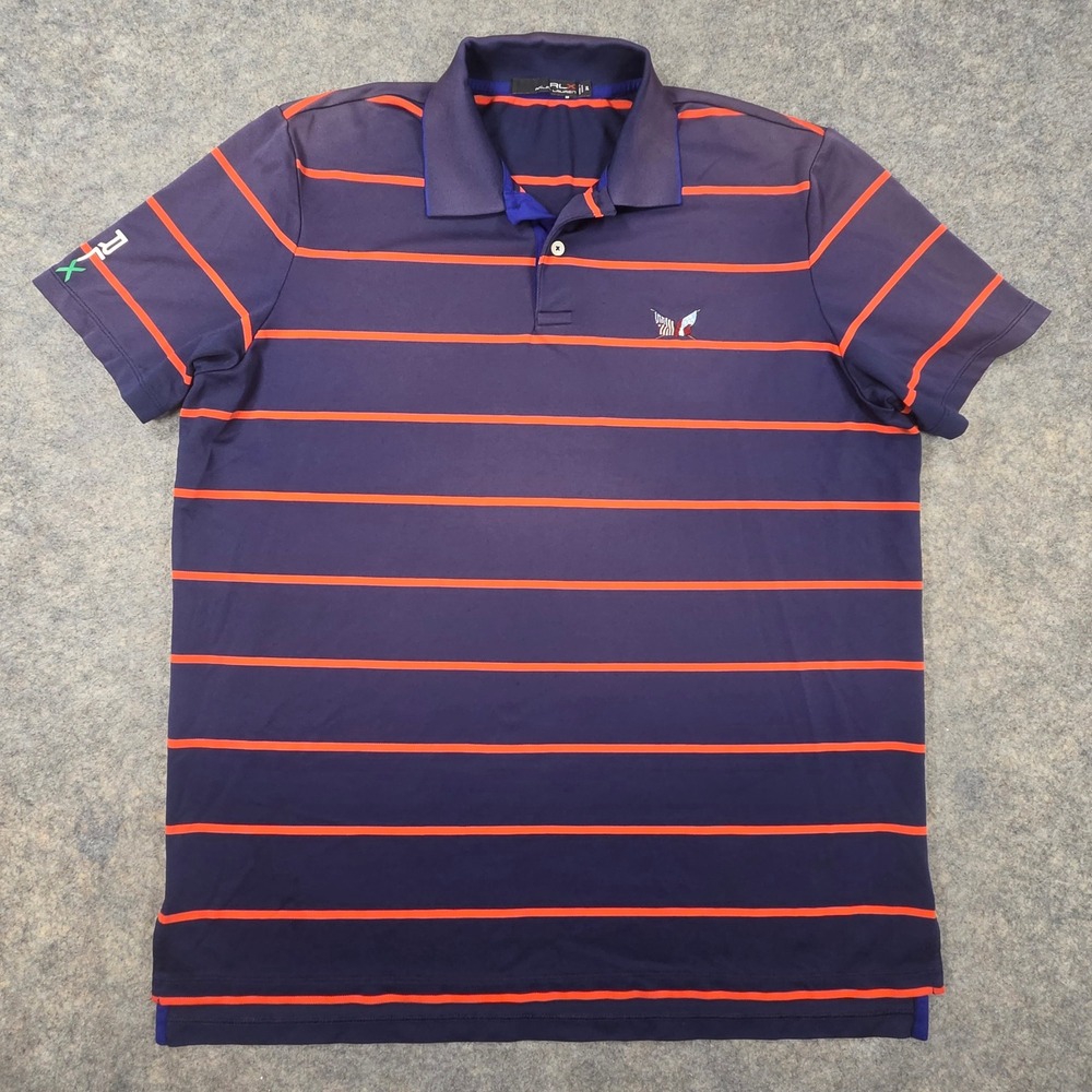 Secession Golf Club Ralph Lauren Mens XL Polo Shirt Navy Striped RLX *Faded*